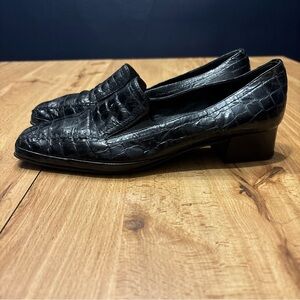 Amalfi Black Croc-Print Leather Loafers Dress Shoes Women’s 8M Made In Italy